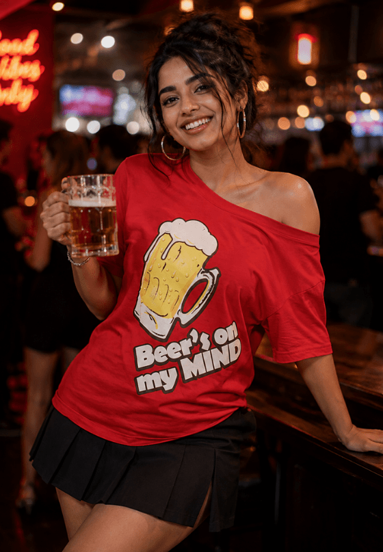 Beers on My Mind funny beer T-shirt artwork featuring a frothy beer mug, custom T-shirt design by Drop Drip for brands
