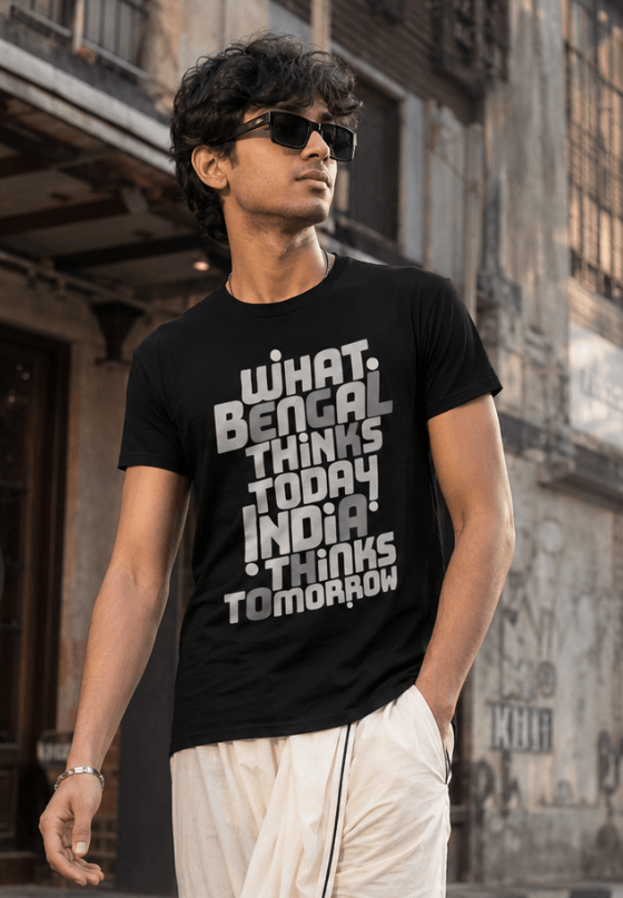 Gopal Krishna Gokhale What Bengal Thinks Today India Thinks Tomorrow quote T-shirt artwork with bold typography, custom T-shirt design by Drop Drip for brands