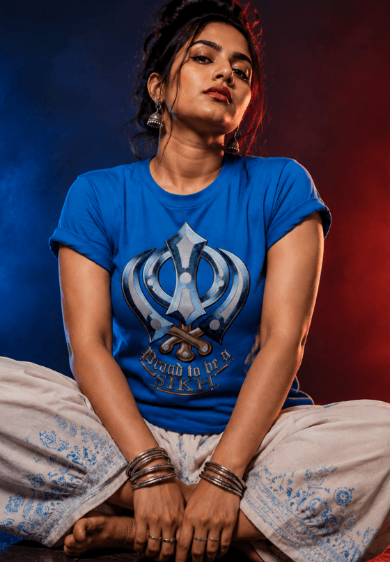 Khanda Sikh symbol T-shirt artwork with a bold metallic emblem and traditional Sikh design, custom T-shirt design by Drop Drip for brands