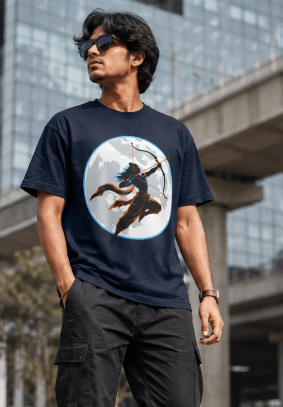 Shri Ram archer T-shirt artwork featuring Lord Ram with bow and arrow, custom T-shirt design by Drop Drip for brands